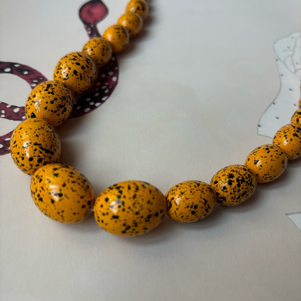 Vintage Egg Yolk Yellow Splatterware Beaded Necklace